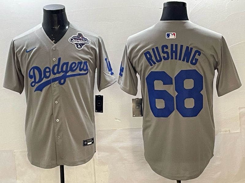 Men Los Angeles Dodgers #68 Rushing Grey Game 2026 Nike MLB Jersey 007